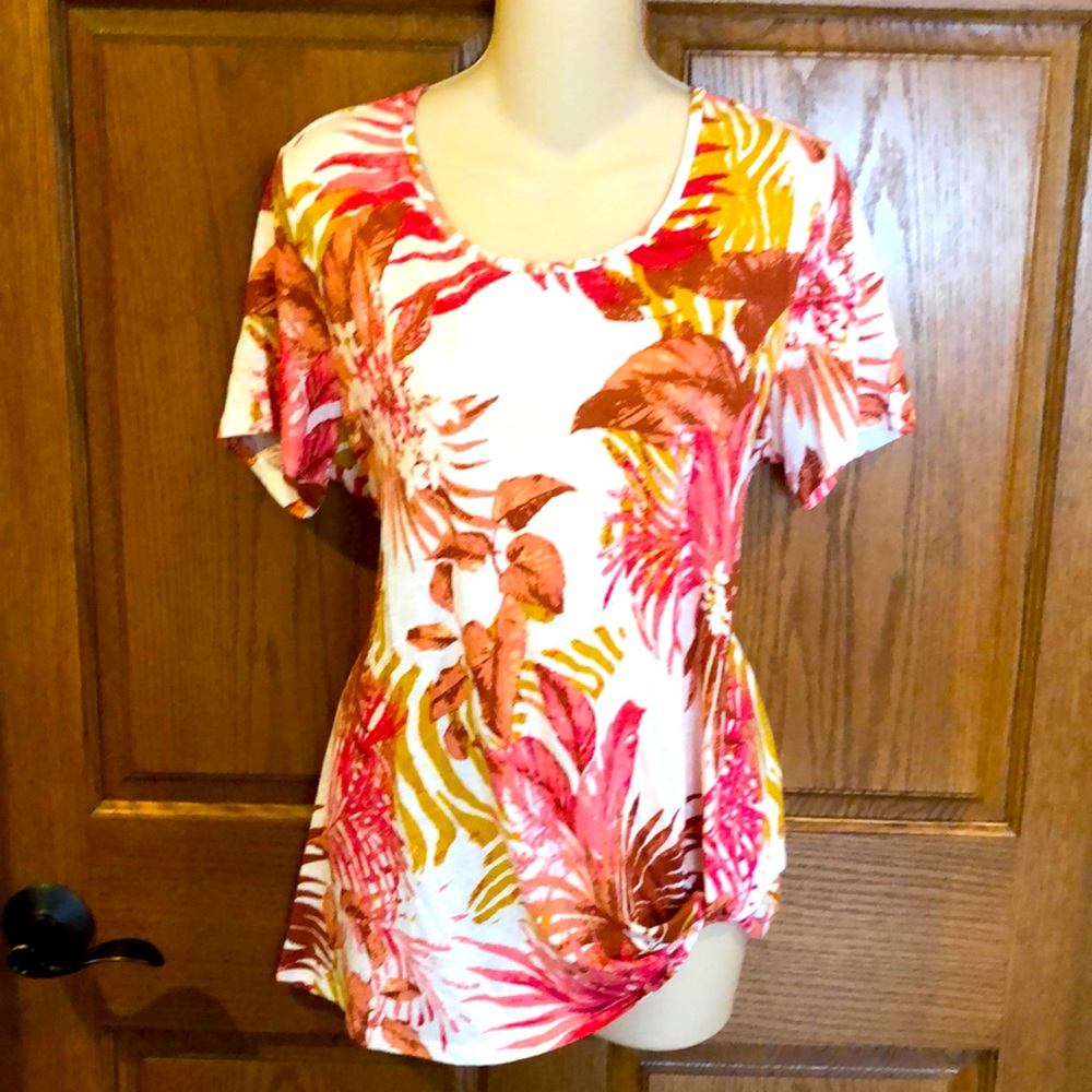 Cato Pink Tropical Knotted Top, SZ M